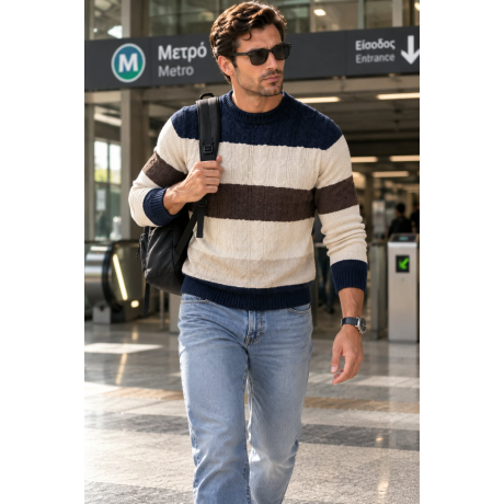 Ανδρικό ριγέ πουλόβερ AB163